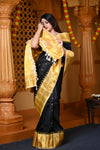 Durva Premium ~ Gadwal Pure Silk Handloom Saree in Black and Yellow