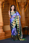 Durva Premium ~ Gadwal Pure Silk Handloom Saree in Marine Blue with Dark Green