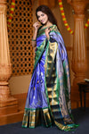 Durva Premium ~ Gadwal Pure Silk Handloom Saree in Marine Blue with Dark Green