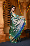 Durva Premium ~ Gadwal Pure Silk Handloom Saree in Marine Blue with Dark Green