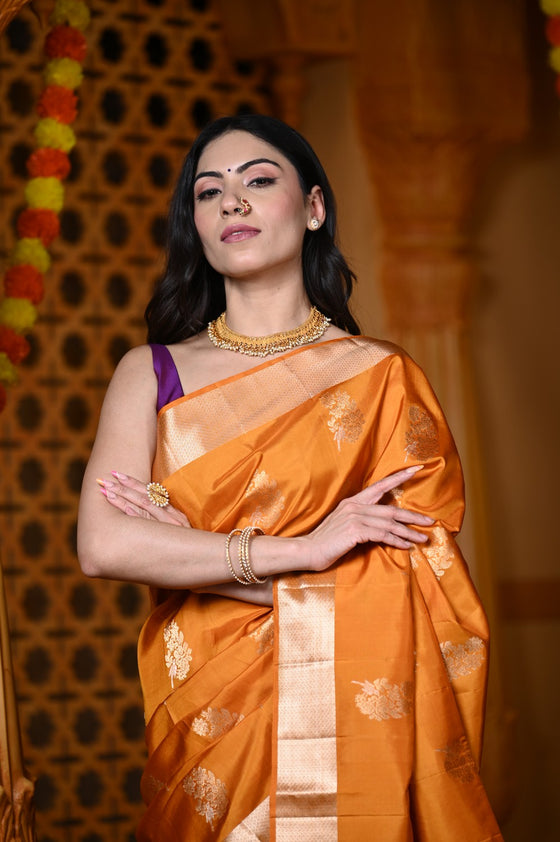 Durva Premium ~ Limited Edition Top Quality Pure Mulberry Silk Saree Sapphire Orange