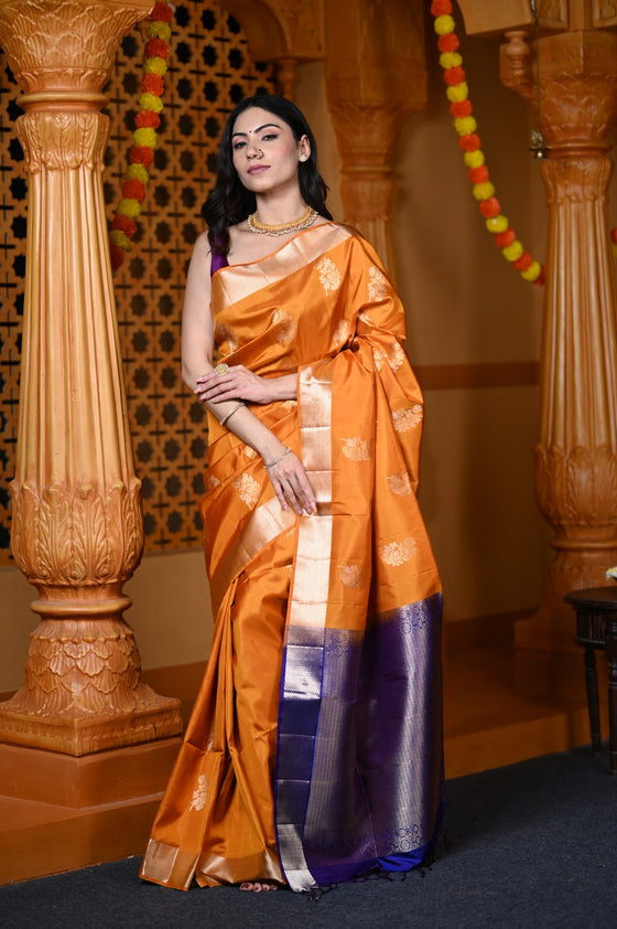 Durva Premium ~ Limited Edition Top Quality Pure Mulberry Silk Saree Sapphire Orange