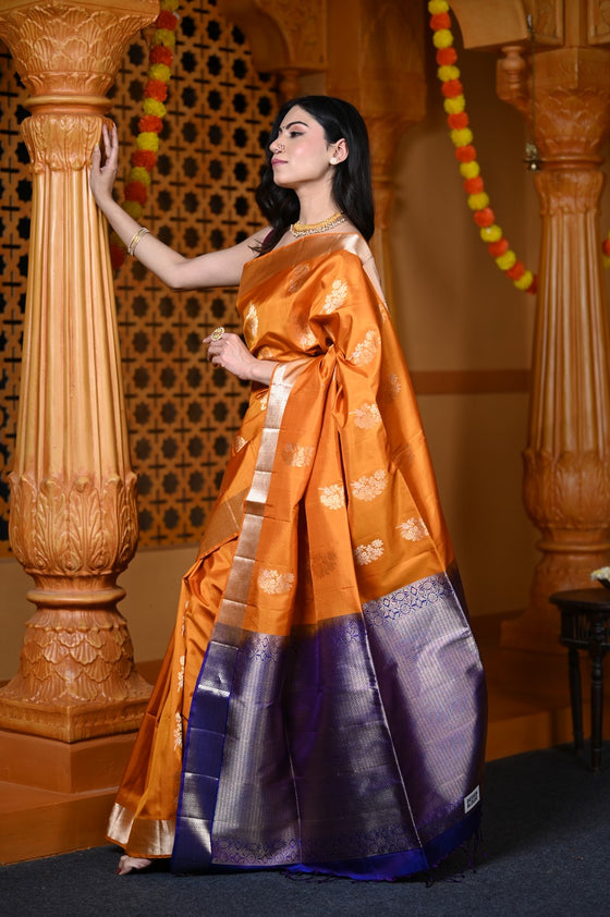 Durva Premium ~ Limited Edition Top Quality Pure Mulberry Silk Saree Sapphire Orange