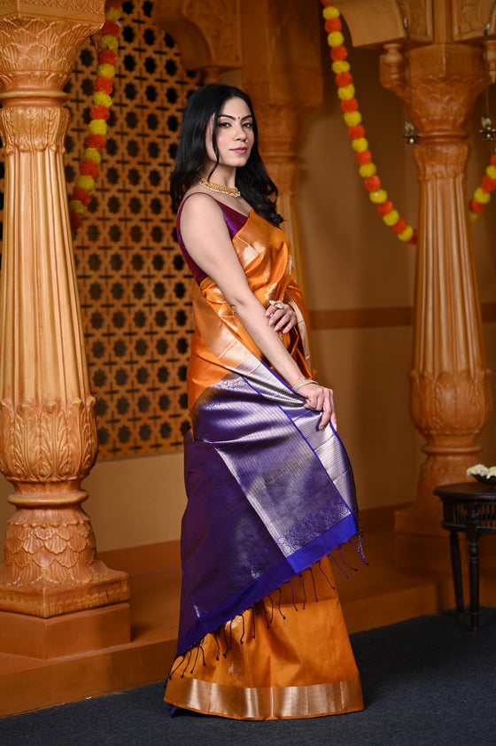 Durva Premium ~ Limited Edition Top Quality Pure Mulberry Silk Saree Sapphire Orange