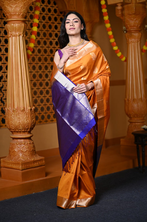 Durva Premium ~ Limited Edition Top Quality Pure Mulberry Silk Saree Sapphire Orange