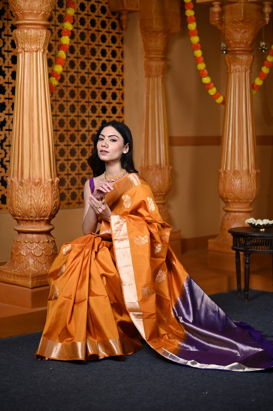 Durva Premium ~ Limited Edition Top Quality Pure Mulberry Silk Saree Sapphire Orange