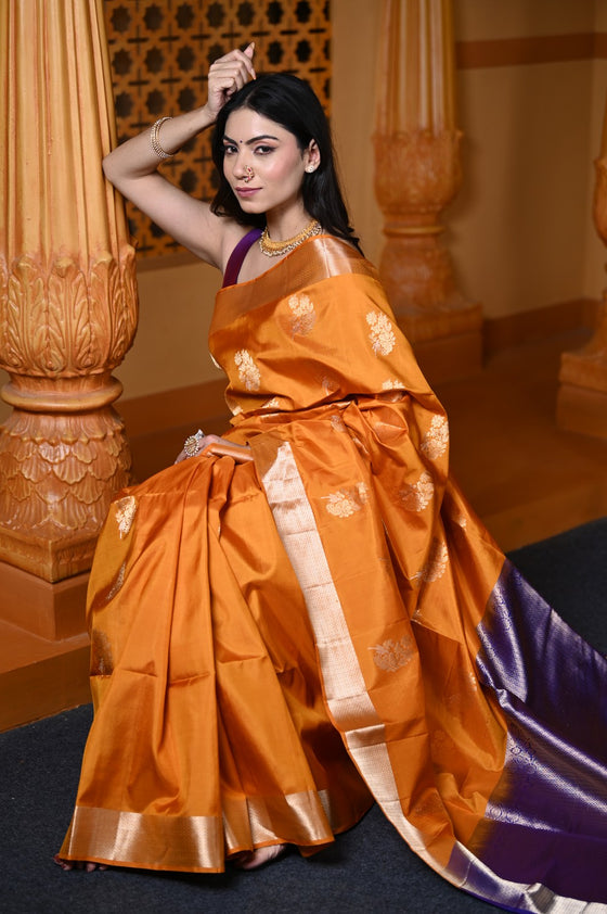 Durva Premium ~ Limited Edition Top Quality Pure Mulberry Silk Saree Sapphire Orange
