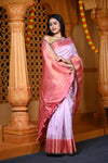 Durva Premium ~ Gadwal Pure Silk Handloom Saree in Blush Lilac and Rouge Pink