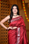 Durva Premium ~ Handloom Pure Silk Paithani Saree WIth Handcrafted Nath Pallu in Maroon (By Govt Certified Weavers)