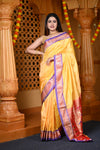 Durva Premium~ Handloom Pure Silk Paithani with Traditional Double Pallu in Mango Yellow