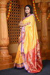 Durva Premium~ Handloom Pure Silk Paithani with Traditional Double Pallu in Mango Yellow