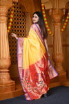Durva Premium~ Handloom Pure Silk Paithani with Traditional Double Pallu in Mango Yellow