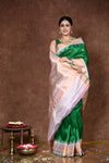 Durva Premium ~ Gadwal Pure Silk Handloom Saree in Royal Green and Gold
