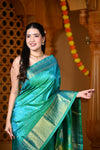 Chandrakor Durva Premium~ Handloom Pure Silk Paithani with Maharani Pallu in Turquoise Blue