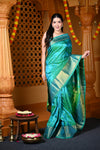 Chandrakor Durva Premium~ Handloom Pure Silk Paithani with Maharani Pallu in Turquoise Blue