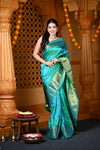 Chandrakor Durva Premium~ Handloom Pure Silk Paithani with Maharani Pallu in Turquoise Blue