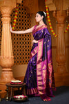 Durva Premium~ Handloom Pure Silk Paithani with Nath Buttis and Maharani Pallu in Violet Purple