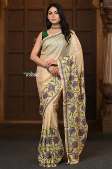  Parampara ~ Handloom Pure Silk Saree with Kantha Hand Embroidery in Ivory