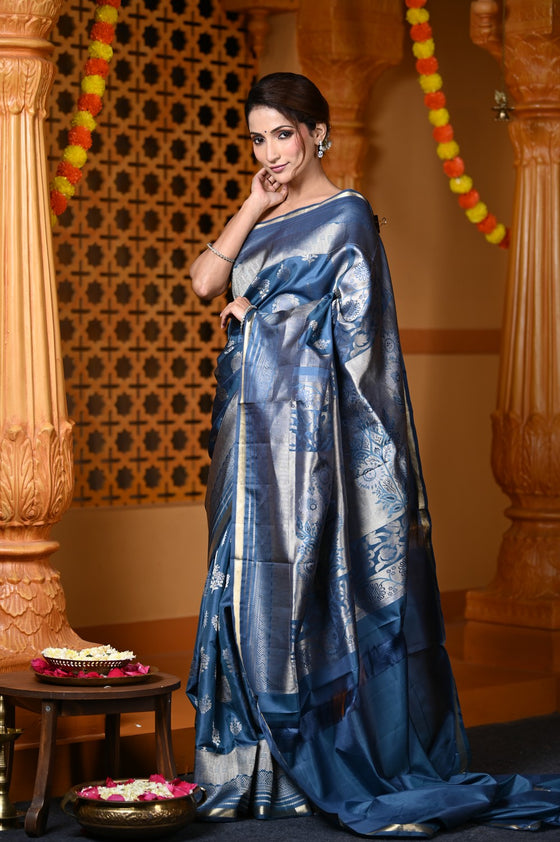 Durva Premium ~ Handloom Pure Silk Saree in Royal Sky Metallic Blue (Limited Edition)
