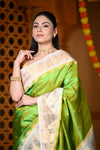 Durva Premium ~ Gadwal Pure Silk Handloom Saree in Light Green and Gold