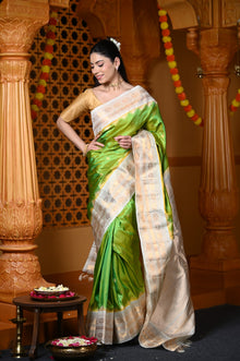  Durva Premium ~ Gadwal Pure Silk Handloom Saree in Light Green and Gold