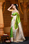 Durva Premium ~ Gadwal Pure Silk Handloom Saree in Light Green and Gold