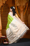Durva Premium ~ Gadwal Pure Silk Handloom Saree in Light Green and Gold