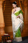 Durva Premium ~ Gadwal Pure Silk Handloom Saree in Light Green and Gold