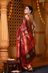 Chandrakor Durva Premium~ Handloom Pure Silk Paithani with Maharani Pallu in Dual Tone Red Green