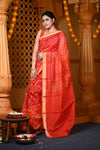 Durva Premium ~ Handloom Cotton Silk Ikkat Saree in Shades of Red