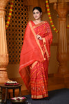 Durva Premium ~ Handloom Cotton Silk Ikkat Saree in Shades of Red