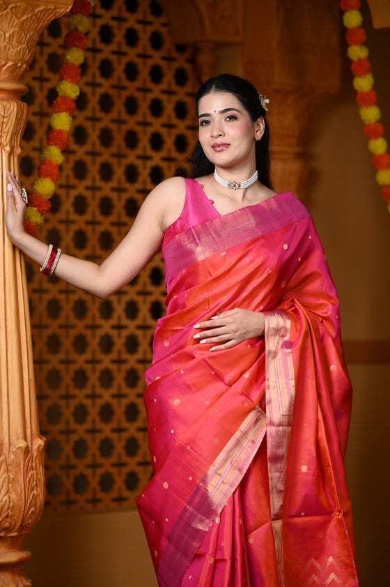 Durva Premium ~ Designer Handloom Pure Soft Silk Saree in Kyoto Red (Limited Edition)