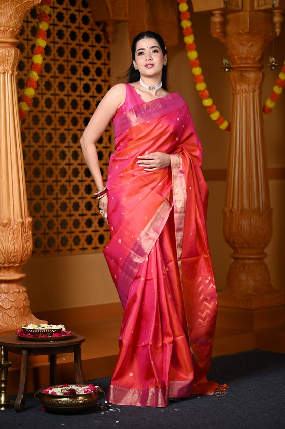 Durva Premium ~ Designer Handloom Pure Soft Silk Saree in Kyoto Red (Limited Edition)