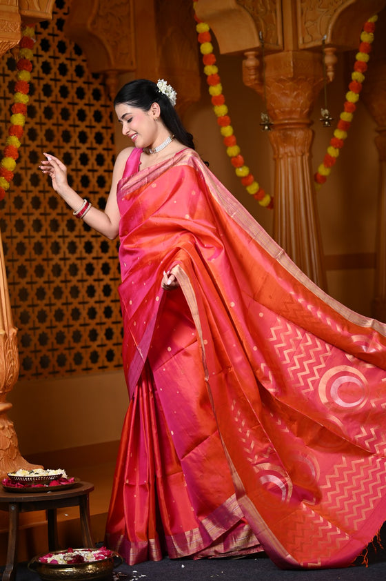 Durva Premium ~ Designer Handloom Pure Soft Silk Saree in Kyoto Red (Limited Edition)