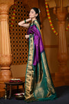 Durva Premium ~ Gadwal Pure Silk Handloom Saree in Violet and Royal Green