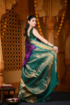 Durva Premium ~ Gadwal Pure Silk Handloom Saree in Violet and Royal Green