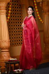 Durva Premium ~ Limited Edition Handloom Muslin Silk Jamdani Saree in Pink