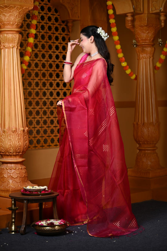 Durva Premium ~ Limited Edition Handloom Muslin Silk Jamdani Saree in Pink