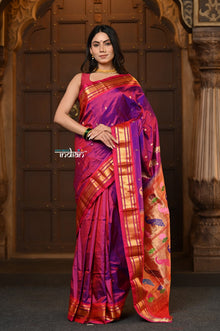  Parampara ~ Handloom Pure Silk Paithani Saree with Traditional Peacock Lotus Pallu ~ Delight Pink