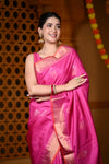 Durva Premium ~ Handloom Pure Mulberry Silk Saree in Rani Pink (Limited Edition)