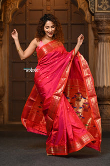  Parampara ~ Handloom Pure Silk Paithani Saree with Traditional Double Pallu in Rani Pink