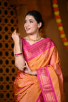 Durva Premium~ Handloom Pure Silk Paithani Maharani Pallu in Orange Pink