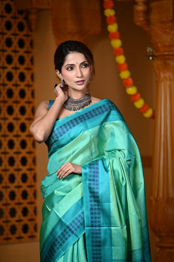 Durva Premium ~ Handloom Pure Soft Silk Saree in Turquoise Blue (Limited Edition)