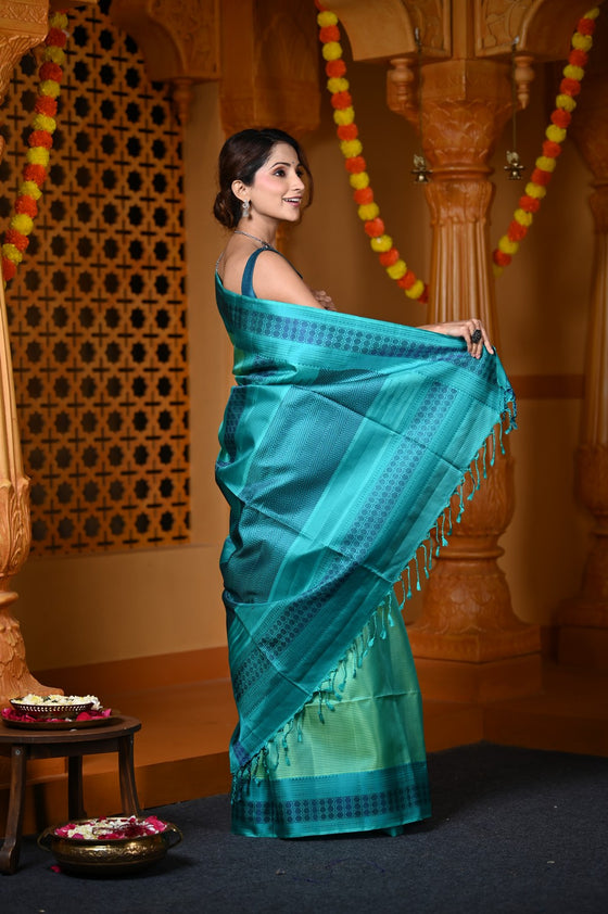 Durva Premium ~ Handloom Pure Soft Silk Saree in Turquoise Blue (Limited Edition)