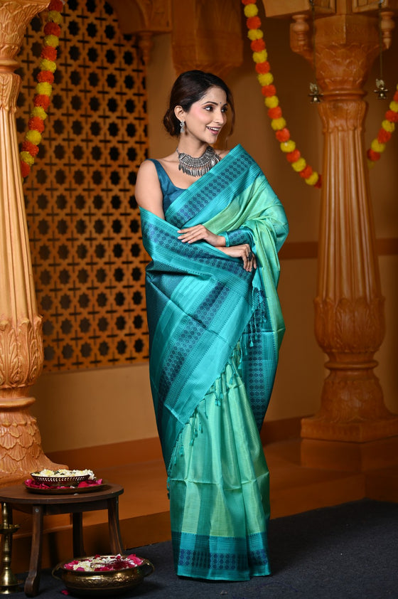 Durva Premium ~ Handloom Pure Soft Silk Saree in Turquoise Blue (Limited Edition)