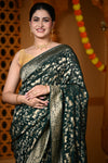 Durva Premium~ Viscose Hand-dyed Rangkaath Saree in Dark Green