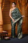 Durva Premium~ Viscose Hand-dyed Rangkaath Saree in Dark Green