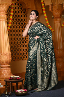  Durva Premium~ Viscose Hand-dyed Rangkaath Saree in Dark Green