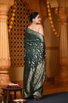 Durva Premium~ Viscose Hand-dyed Rangkaath Saree in Dark Green
