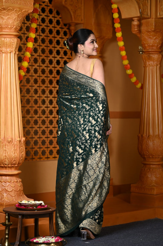 Durva Premium~ Viscose Hand-dyed Rangkaath Saree in Dark Green